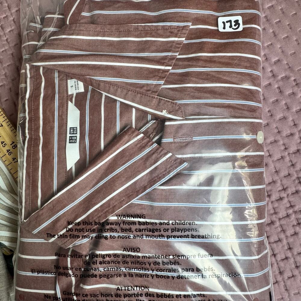 Uniqlo Striped Shirt Dress Small Brown White Long Sleeve Button Front Midi Dress - Picture 10 of 13
